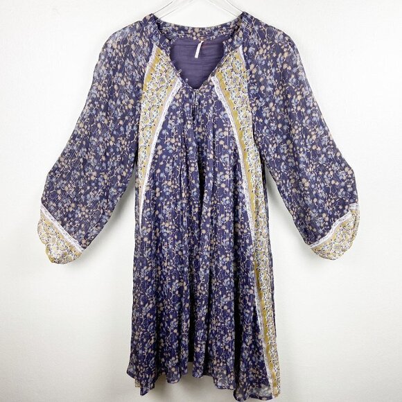 FREE PEOPLE | Purple & Yellow Floral Boho Tunic Dress XS - Picture 1 of 9